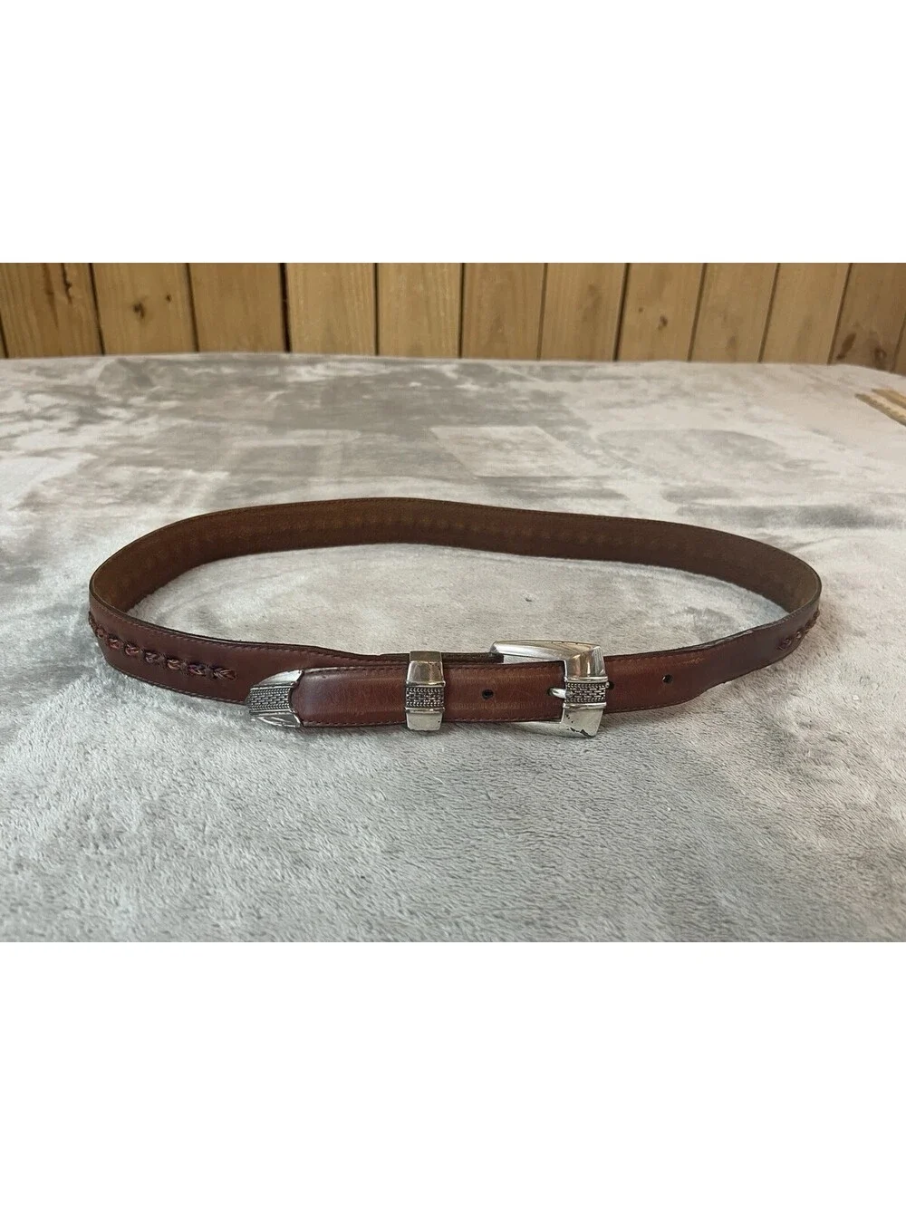 Brighton Brown Leather Belt Woven Fabric Center Men’s Size 36
